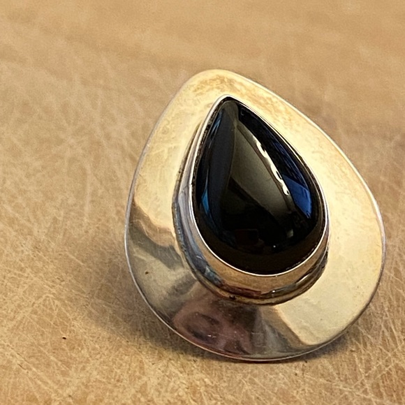 Vintage signed onyx teardrop 925 sterling silver earrings - Picture 5 of 6